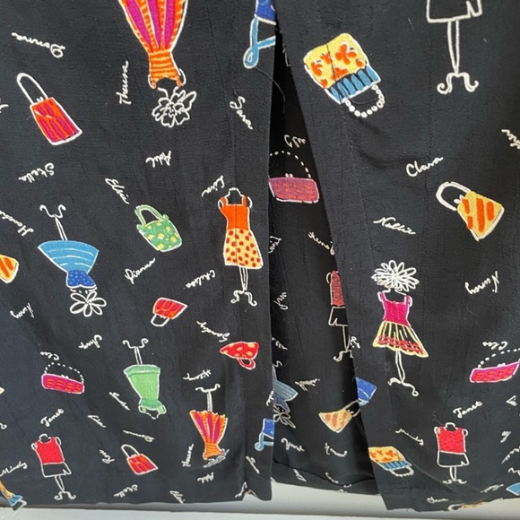 F L MALIK VINTAGE MAXI SKIRT BLACK BACK SLIT ZIPPER FASHION THEME BLUE GREEN - Picture 8 of 12